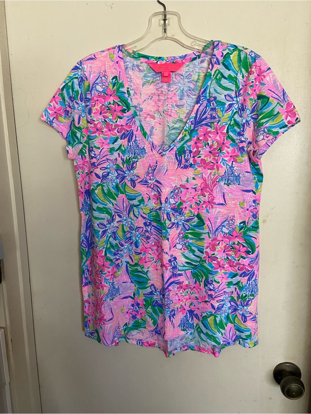 Lilly Pulitzer Pink Floral V-Neck Tunic with Green & Blue Accents